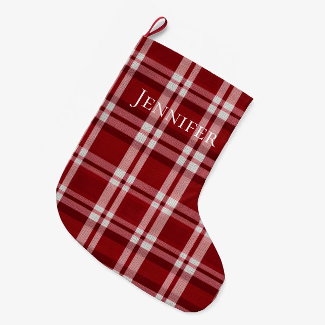 Red White Kariert Großer Weihnachtsstrumpf (Vorderansicht (hängend))