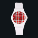 Red White Kariert Tartan Armbanduhr<br><div class="desc">Dieses karierte rote und weiße Design hat ein sich wiederholendes,  überprüftes / kartanisches Muster,  das leicht strukturiert ist. Es ist ein helles,  stilvolles kariertes Muster.</div>