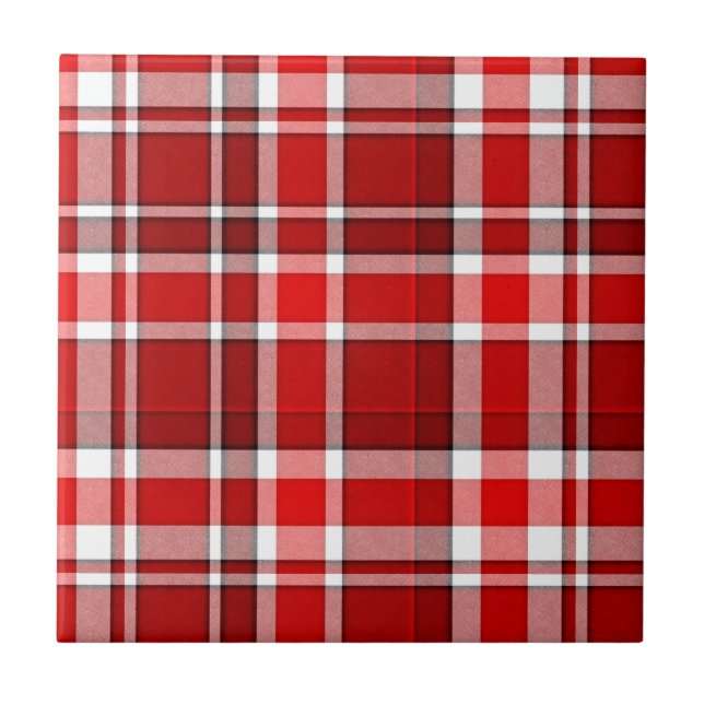 Red White Kariert Tartan Fliese (Vorderseite)