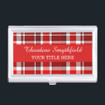 Red White Kariert Tartan Visitenkarten Dose<br><div class="desc">Diese karierte Visitenkartenhalterung in Rot und Weiß hat ein sich wiederholendes,  kartanisches Muster,  das leicht strukturiert ist. Es ist ein helles,  stilvolles,  klassisches kariertes Muster,  das Ihren Kartenhalter hervorhebt. Fügen Sie einfach Ihren Namen und Titel mit den Vorlagen hinzu.</div>