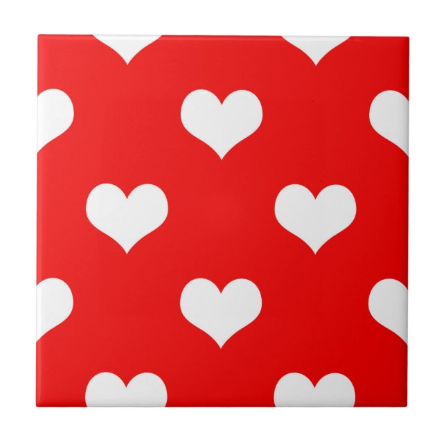 Red White Liebe Herzdesign Fliese (Vorderseite)