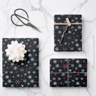 Red White Lila Snowflakes Schwarze Weihnachten Geschenkpapier Set