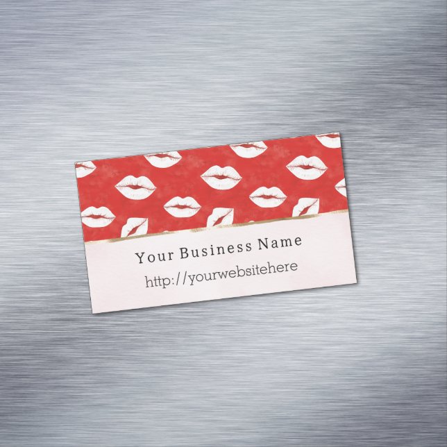 Red White Lips Kiss Business name website Magnetische Visitenkarte (Beispiel)