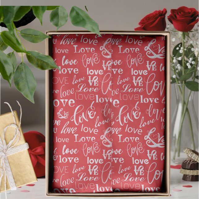Red White Love Typography Valentine's Day Seidenpapier (Von Creator hochgeladen)