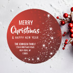 RED White MERRY CHRISTMAS Tree Rücksendeadresse Runder Aufkleber<br><div class="desc">Fügen Sie diese modernen und personalisierten RED White Weihnachtsfeiertage und fröhlichen neuen Jahr RÜCKSENDEADRESSE Aufkleber zu Ihren Grußkarten,  Umschläge . Weihnachtsbaum in rot-weißem,  funkelndem Licht. Bearbeitbarer Text - Farbe,  Schriftart und Größe.</div>