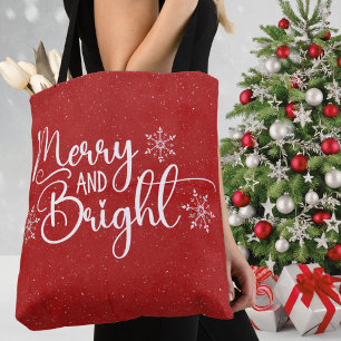 Red & White Merry und Bright Glitzer Snow Holiday Tasche