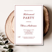 Red White Minimal Simple Modern Retirement Party