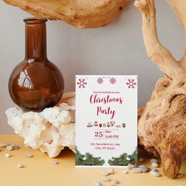 Red White Minimalist noël fêtes Invitation (Créateur téléchargé)