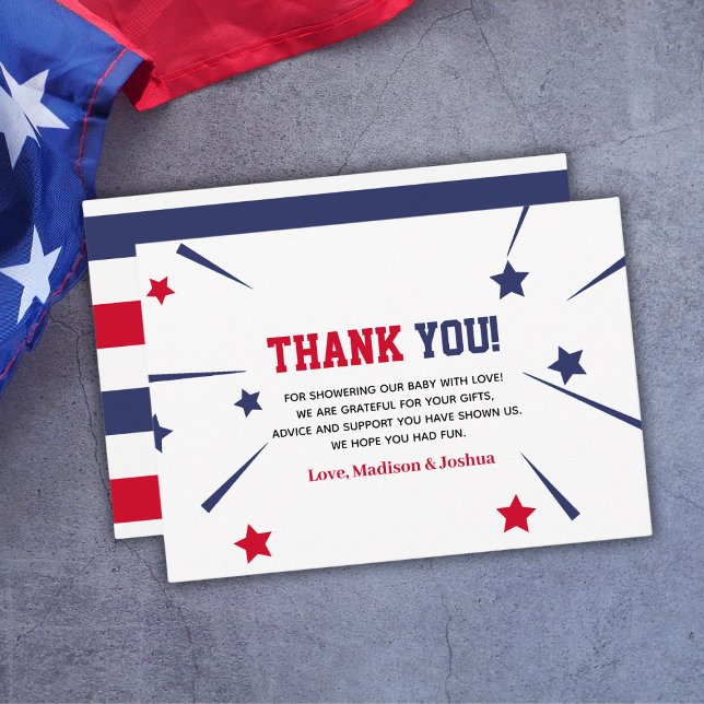 Red White mit dem Thema 4. Juli Babydusche Dankeskarte (Red White Due Themed 4th Of July Baby Shower Thank You Card
)