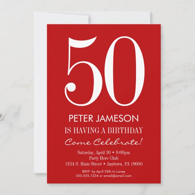 Red & White Modern Adult Invitations d'anniversair (Devant)