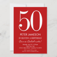 Red & White Modern Adult Invitations d'anniversair