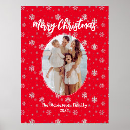 Red White Modern Family Foto Frohe Weihnachten Poster