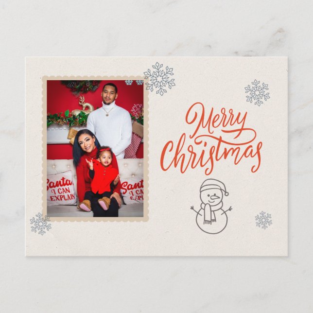 Red White Modern Illustrated Christmas Postcard Postkarte (Vorderseite)
