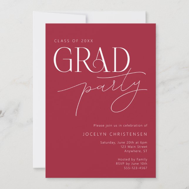 Red White Modern Minimalistische Grad Party Einlad Einladung (Vorderseite)