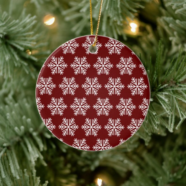Red White Modern Snowflake Christmas Pattern Keramik Ornament (Baum)