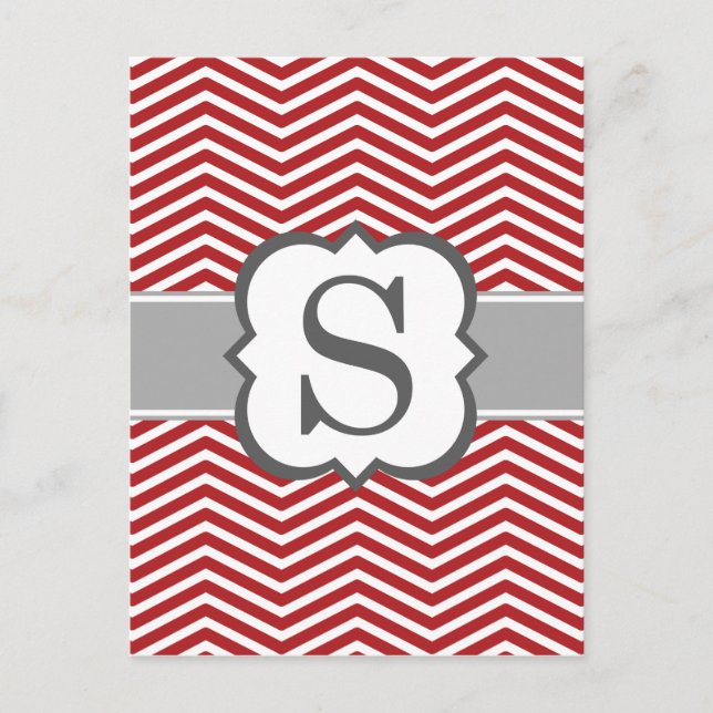 Red White Monogram Letter S Zickzack Postkarte (Vorderseite)