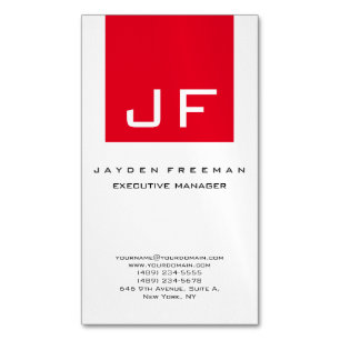 Red White Monogram Modern Minimalistisch Magnetische Visitenkarte