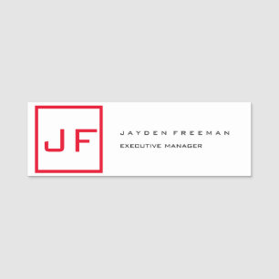 Red White Monogram Modern Minimalistisch Namensschild