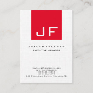 Red White Monogram Modern Minimalistisch Visitenkarte
