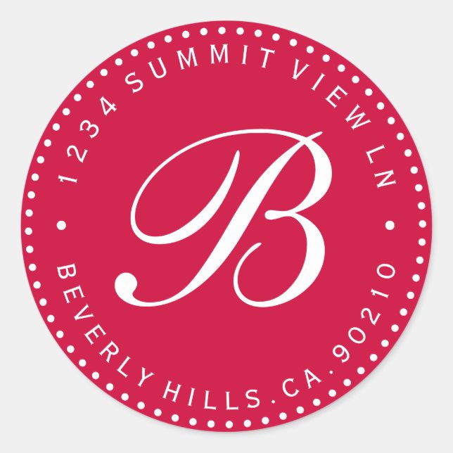 Red & White Monogram Round-Return-Address-Label Runder Aufkleber (Vorderseite)