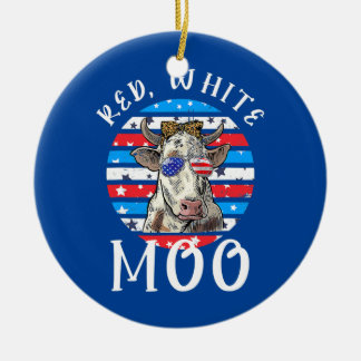 Red White Moo Niedlicher amerikanischer Kuh Bauer Keramik Ornament