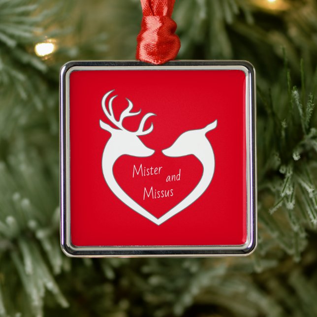 Red & White Mr & Mrs. Deer Couple Holiday Ornament (Baum)