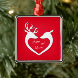 Red & White Mr & Mrs. Deer Couple Holiday Ornament Aus Metall