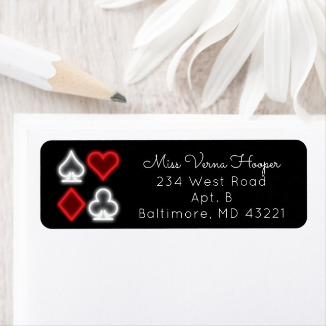Red White Neon Card Anzugs Casino Themed Mail Labe (Insitu)