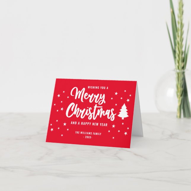 Red White Non Foto Familienname Frohe Weihnachten (Vorderseite)