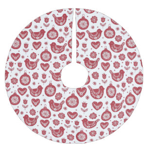 Red White Nordic Bird Bull Weihnachten Polyester Weihnachtsbaumdecke