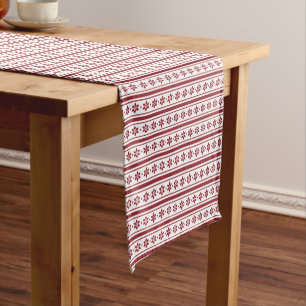 Red & White Nordic Fair Isle Kurzer Tischläufer