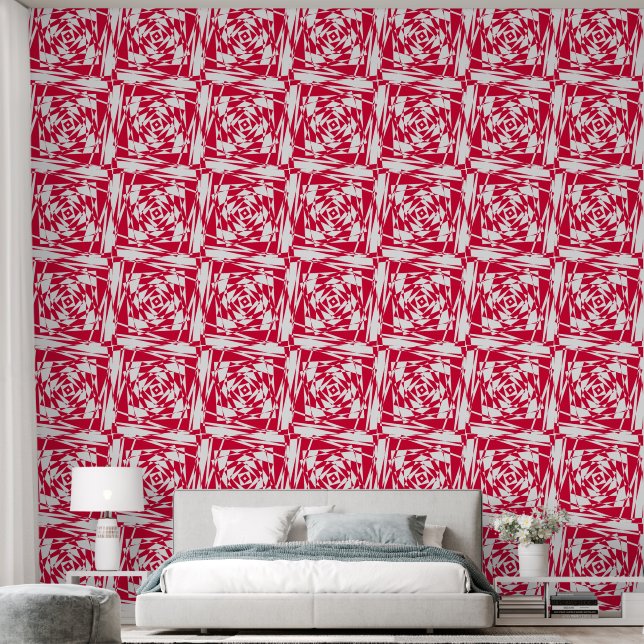 Red & White Optical Illusion – Modern  Tapete (Schlafzimmer)
