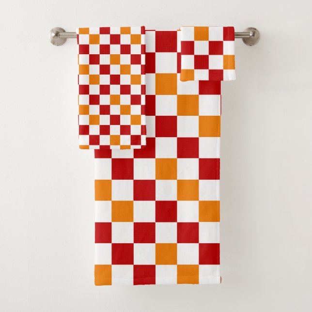 Red White Orange Checkered Pattern Design  Badhandtuch Set (Insitu)
