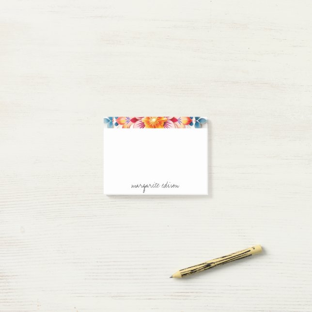 Red White Orange Florals Design Post-it Klebezettel (Auf Schreibtisch)