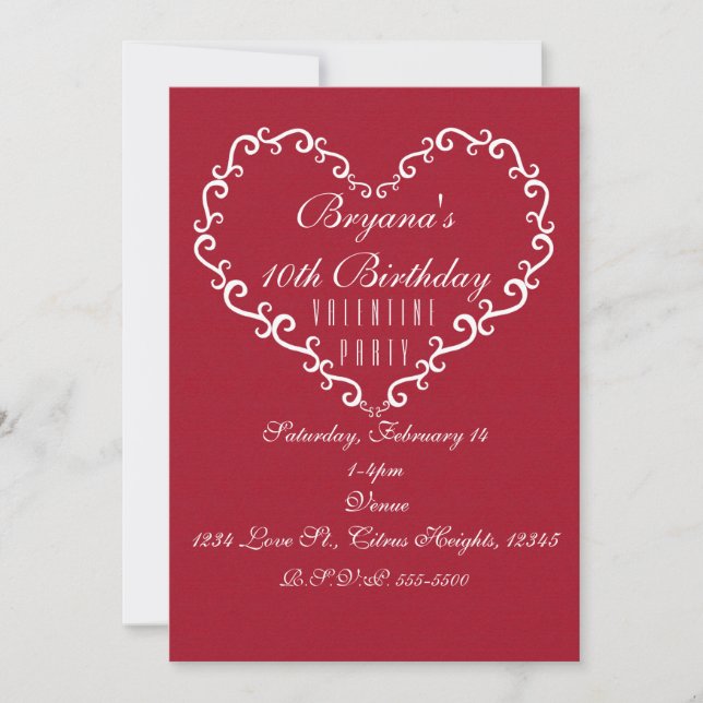 Red & White Ornamental Heart Valentine Invitations (Devant)