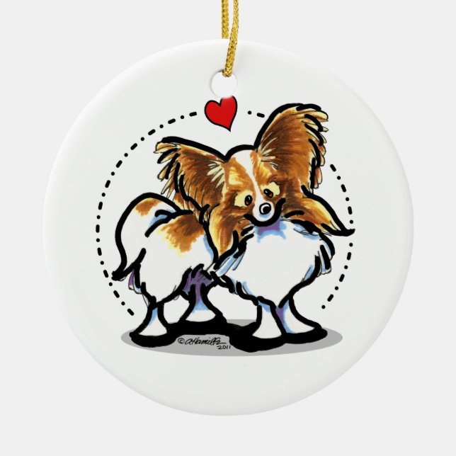 Red White Papillon Herz Personalisiert Keramik Ornament (Vorne)