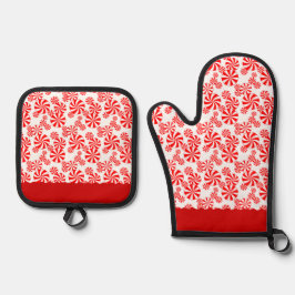 Red White Peppemint Holiday Pattern Küchentuch Ofenhandschuh & Topflappen-Set