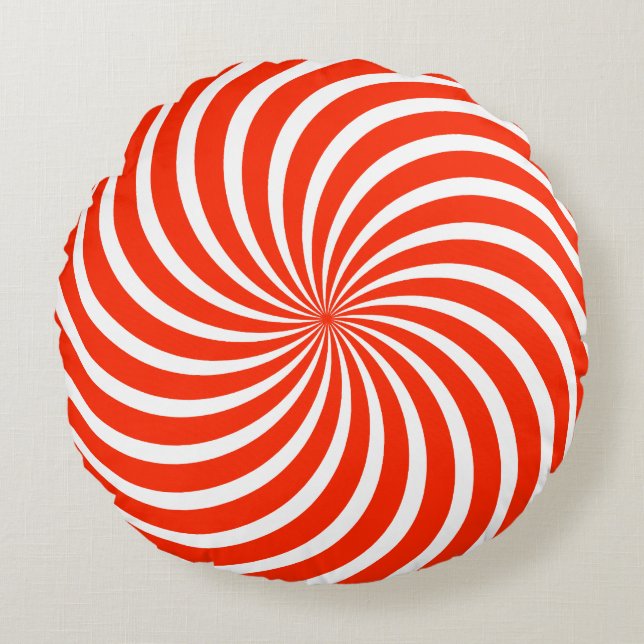 Red & White Peppermint Candy Holiday Christmas  Rundes Kissen (Vorderseite)
