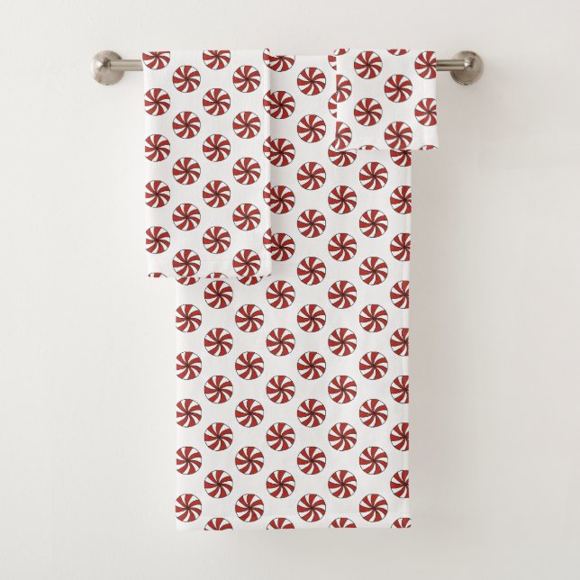 Red White Peppermint Candy Mint Weihnachtsfest Badhandtuch Set (Insitu)
