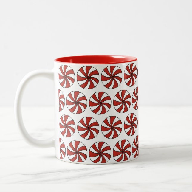 Red White Peppermint Candy Mint Weihnachtsfest Zweifarbige Tasse (Links)