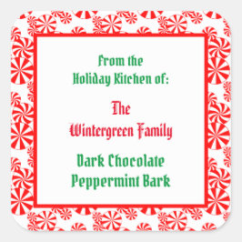 Red White Peppermint Candy Pattern Editable Quadratischer Aufkleber