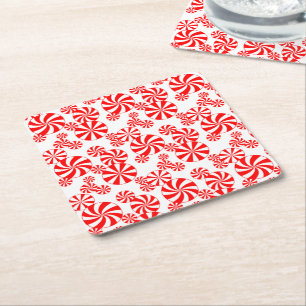 Red White Peppermint Candy Pattern Paper Untersetz Rechteckiger Pappuntersetzer