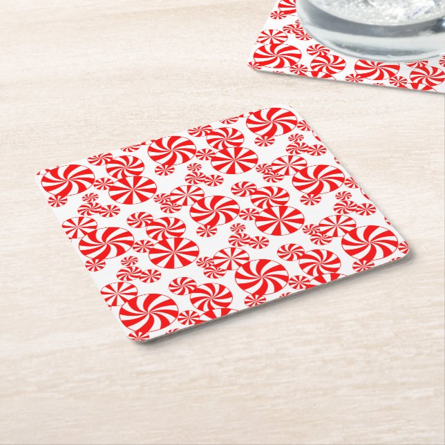 Red White Peppermint Candy Pattern Paper Untersetz Rechteckiger Pappuntersetzer (angewinkelt)