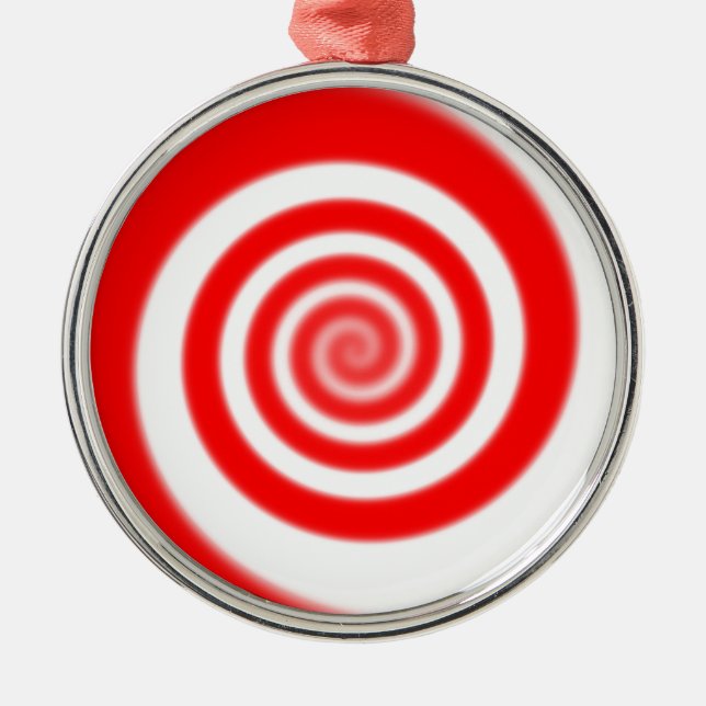 Red & White Peppermint Candy Swirl Silbernes Ornament (Vorne)
