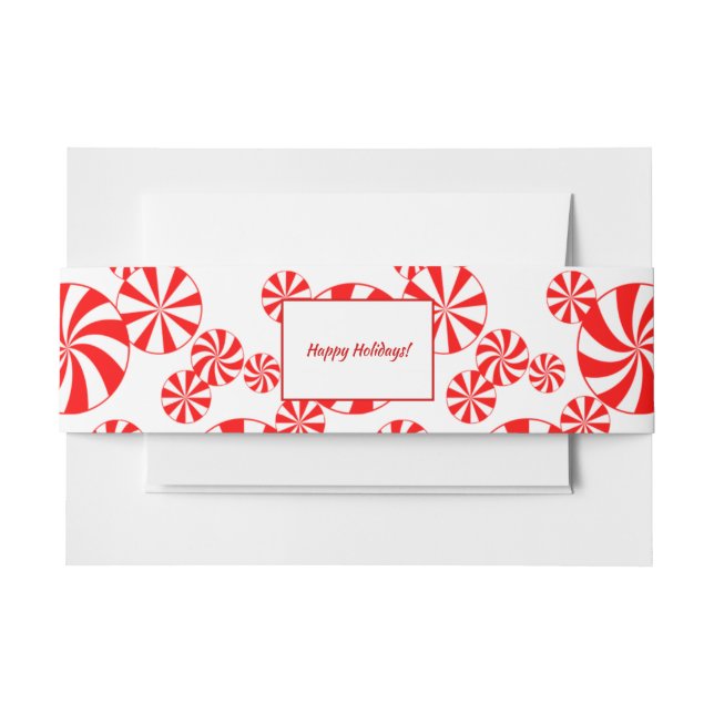 Red White Peppermint Pattern Editable Einladungsbanderole (Vorderseite Beispiel)