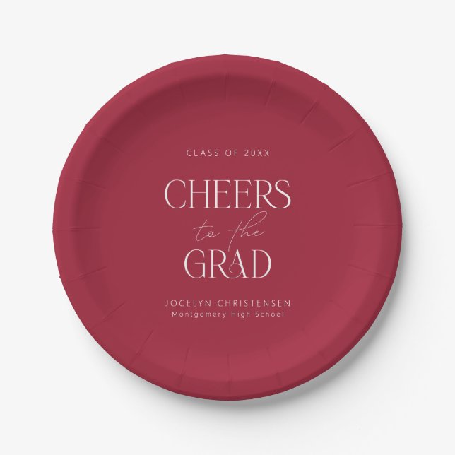 Red White Personalisiert Cheers Grad Party Pappteller (Vorderseite)