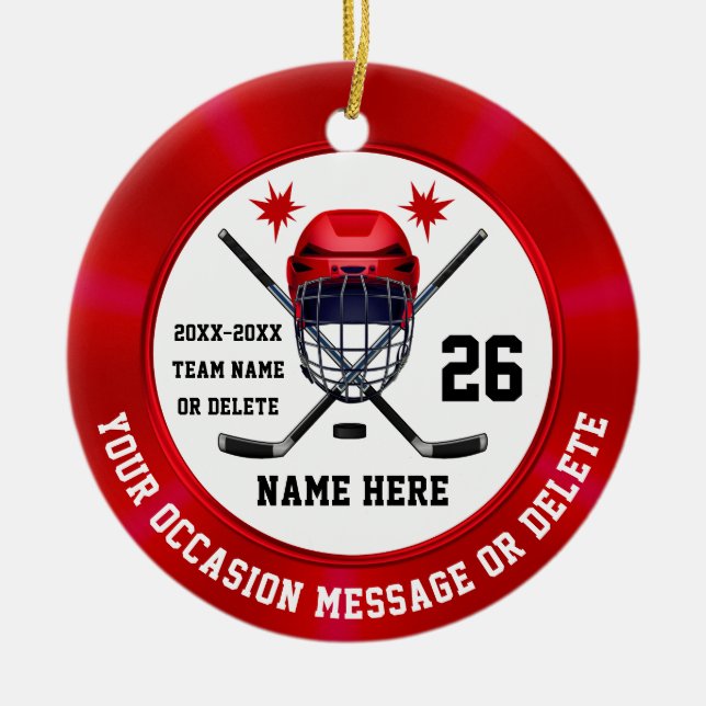 Red White Personalisiert, Hockey Weihnachtsschmuck (Vorne)