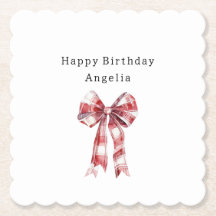 Red White Plaid Stripes Bow Birthday