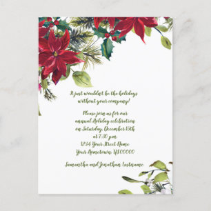Red & White Poinsettia Holly Christmas Party Einladungspostkarte
