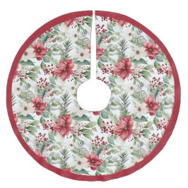 Red White Poinsettia Muster Weihnachten Polyester Weihnachtsbaumdecke